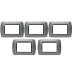 Placca 3 Moduli Color Acciaio Scuro Cornice Nera Livinglight 5 Pezzi - BTICINO LEGRAND L4803AC/V-5A
