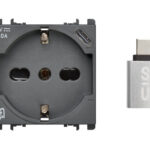 PRESA P40+USB 2P+T 16A 250V2M ANTRACITE - URMET 10312N/2